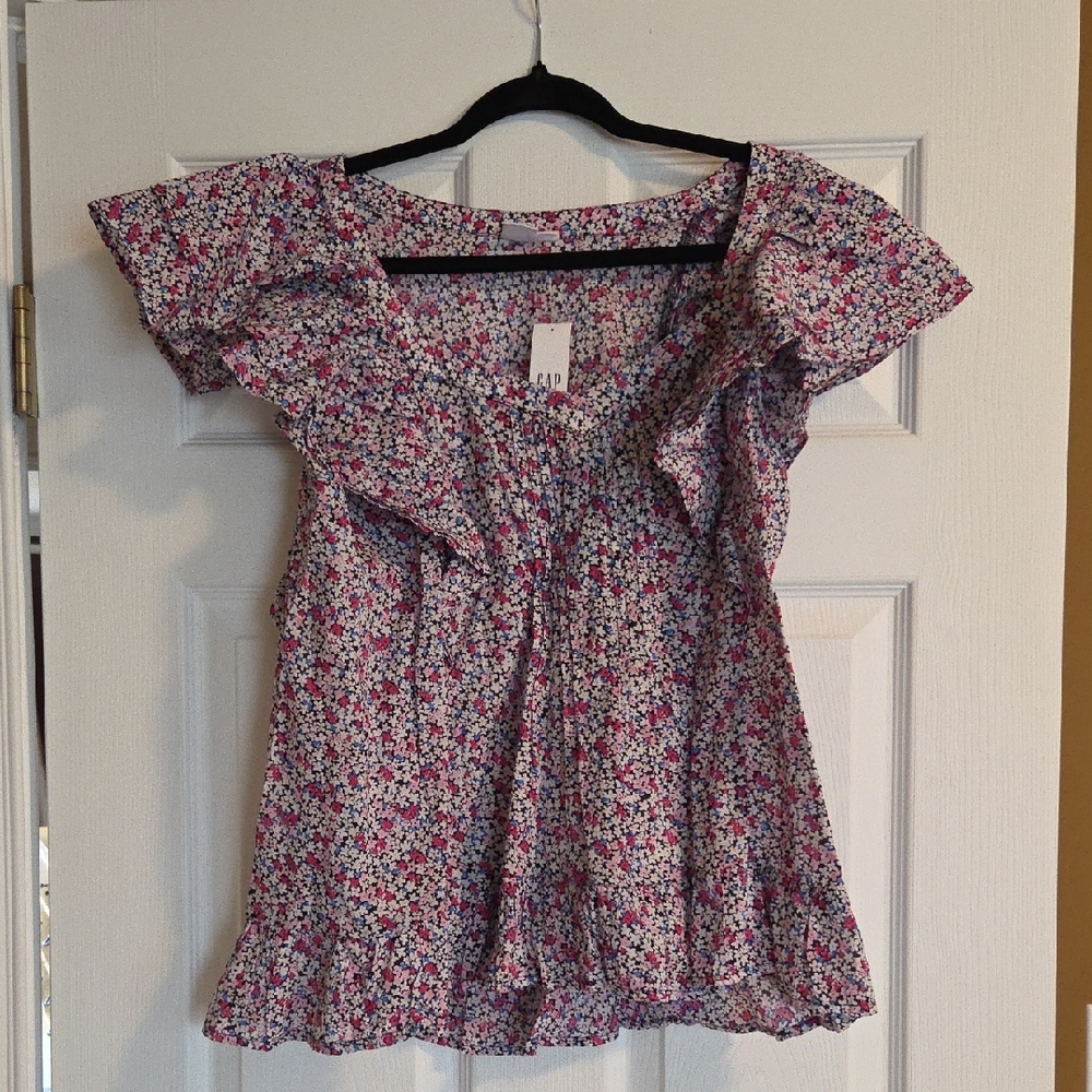 GAP Women's Floral Blouse - Pink and White